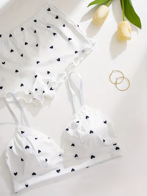 3 Juegos de Conjuntos de Sujetador (Bra) con Volantes Estampados y Color Sólido para Mujer