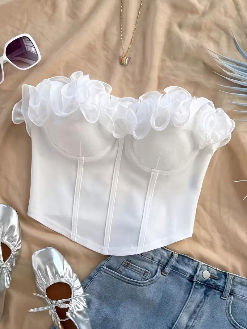 Top Elegante de Mujer con Volantes y Hombros Descubiertos