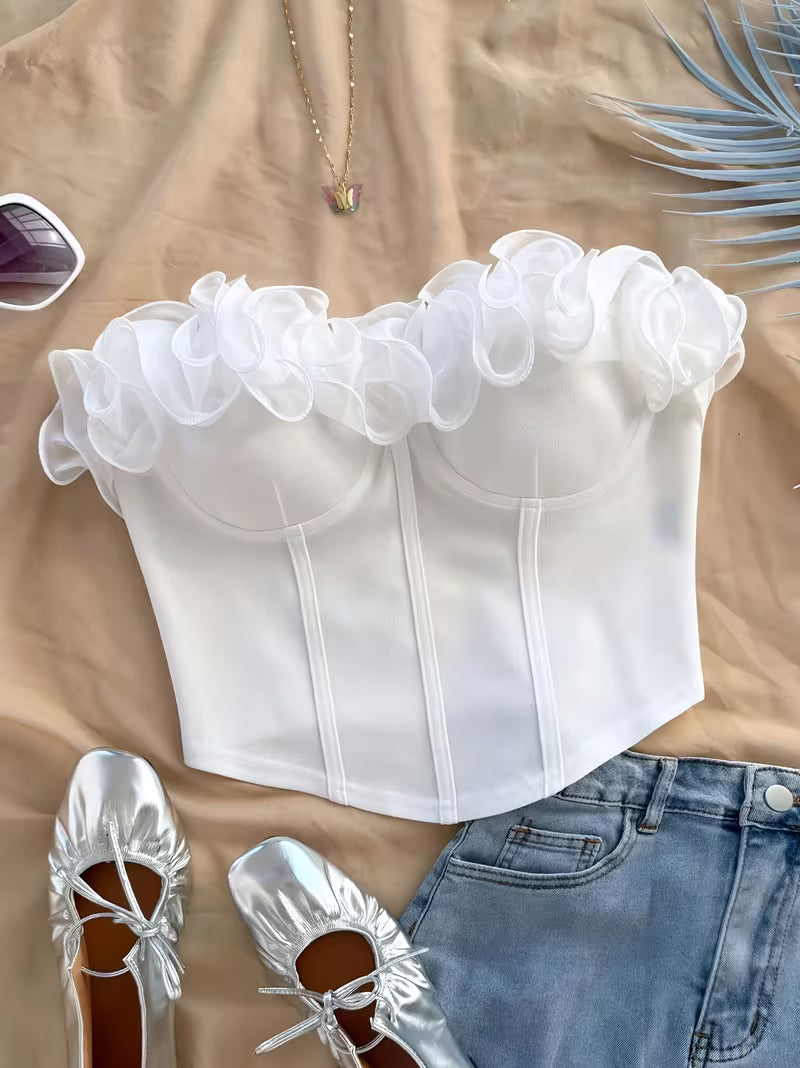 Top Elegante de Mujer con Volantes y Hombros Descubiertos